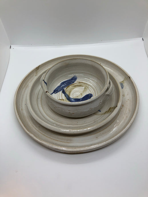 Wheel thrown Stoneware Dinnerware Set: Bowl, Salad Plate, Dinner Plate